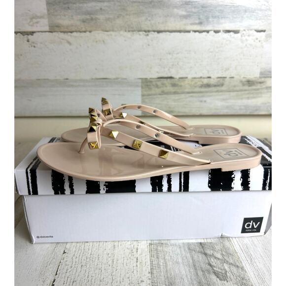 Dolce Vita Women's 8 Sunkissed Blush slip on jelly sandal new gold studded bow - Picture 2 of 7